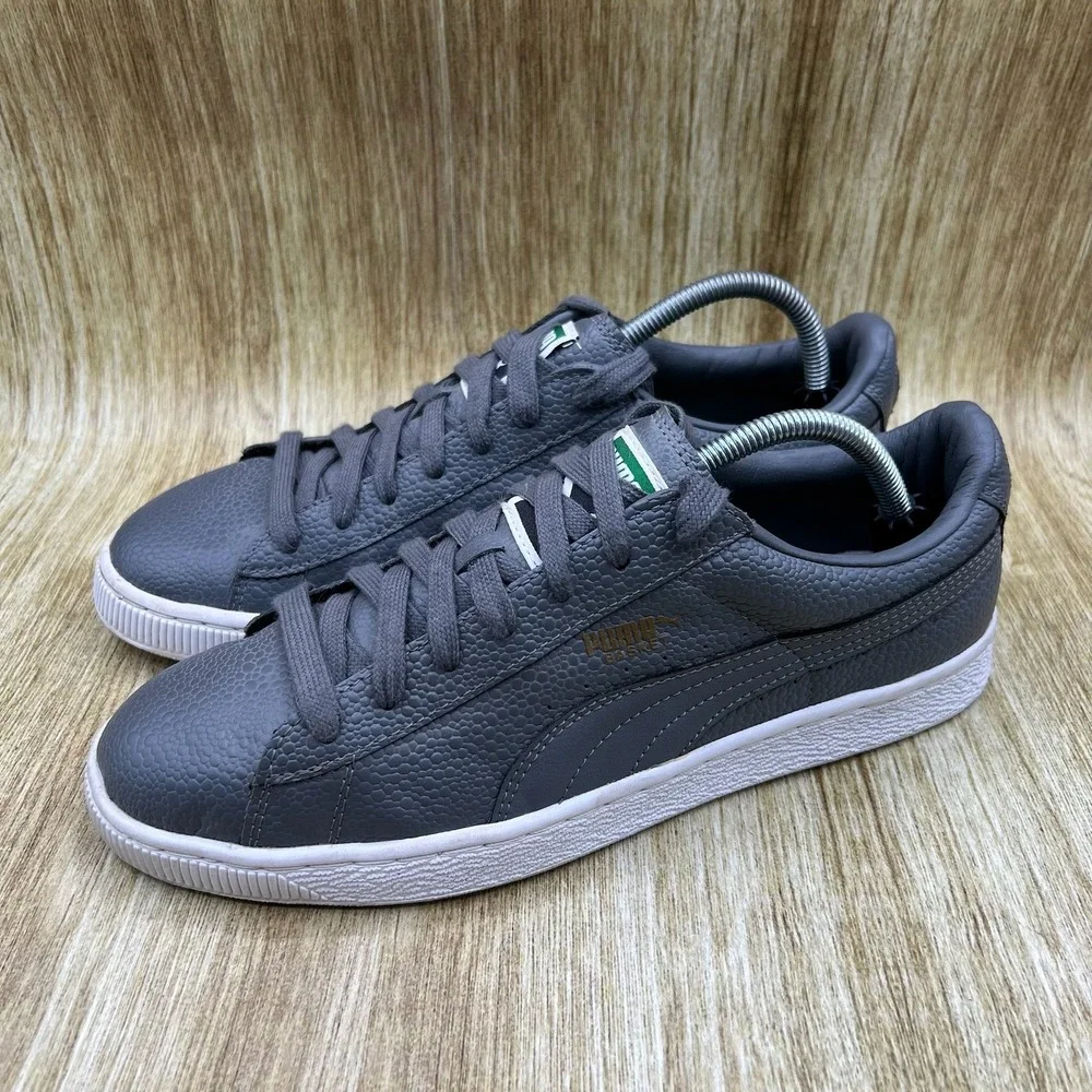 Puma Basket Classic Sneakers Men's 10 Grey Textured Leather Low Top 358894-03